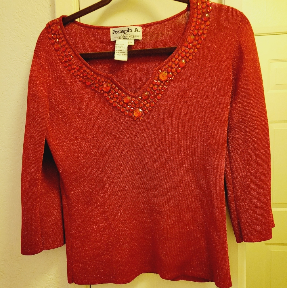 **BLING SALE** V-Neck Sweater with Jewel Neckline